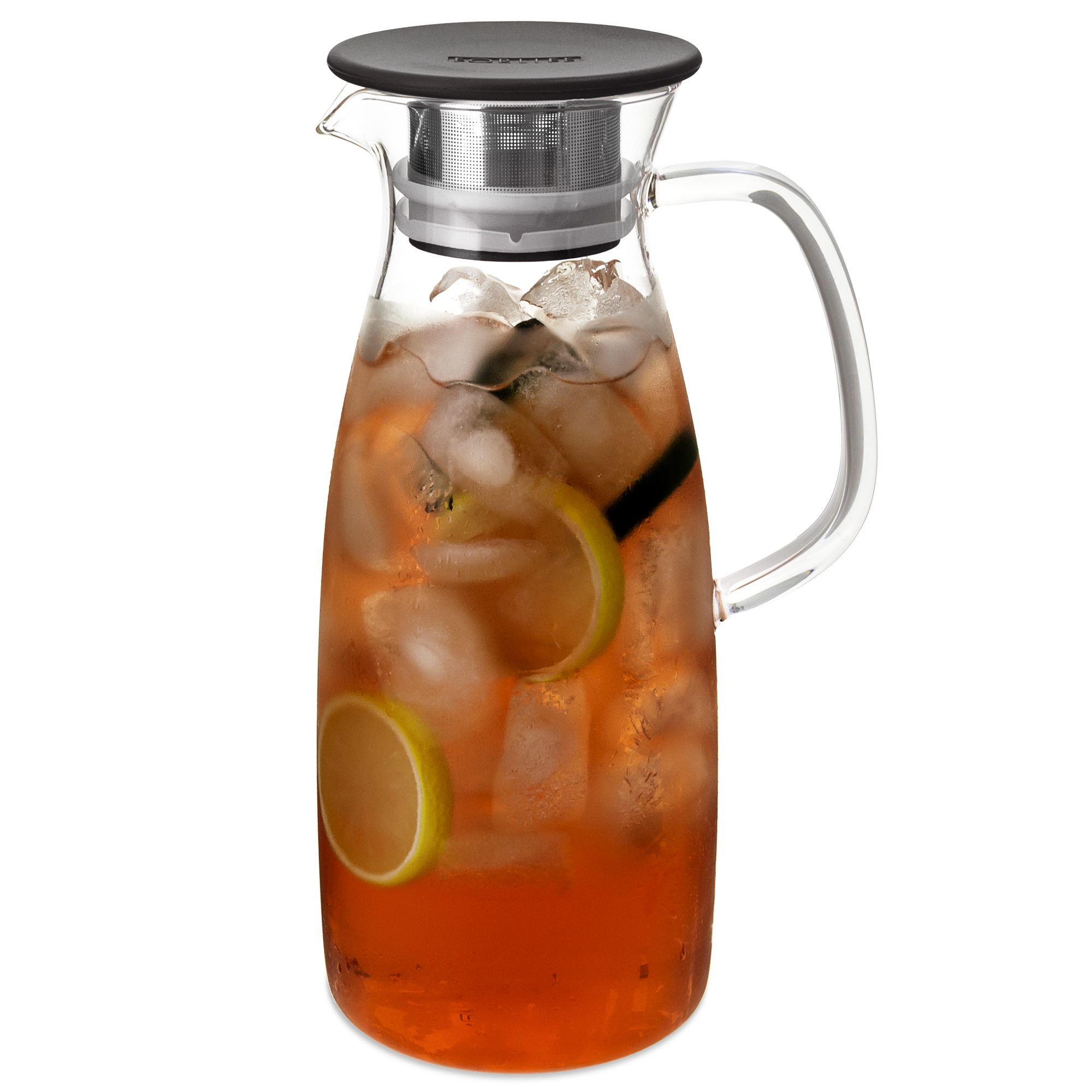 Glass Pitcher-50oz. Carafe with Stainless Steel Filter Lid- Heat